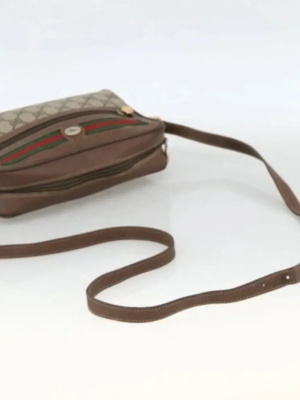 GUCCI GG Supreme Web Sherry Line Bag PVC Beige Gold 001 115 6655 Auth BAZ128